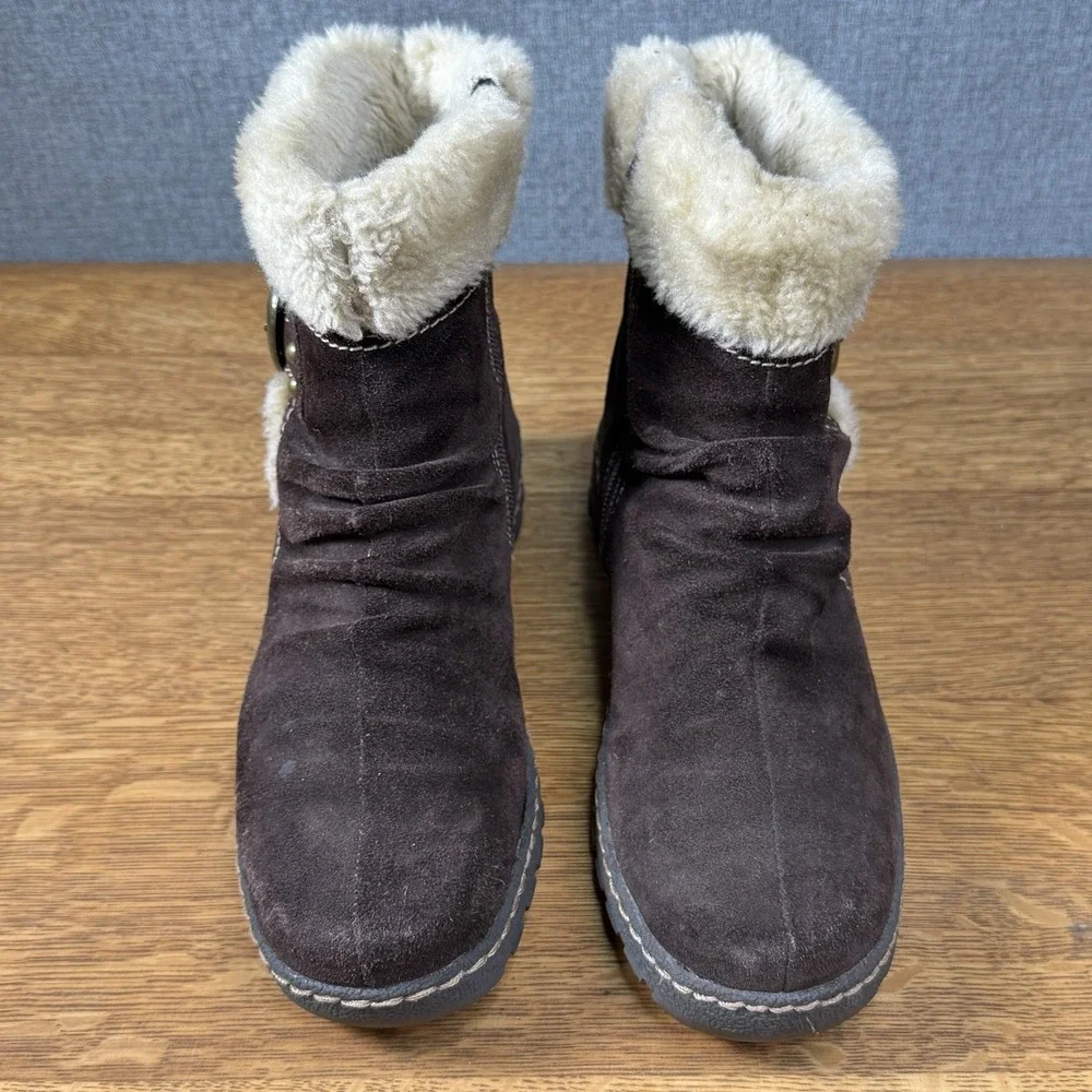 BareTraps Breesen Womens 7.5 Brown Suede Faux Fur Side Zip Slouchy Winter Boots